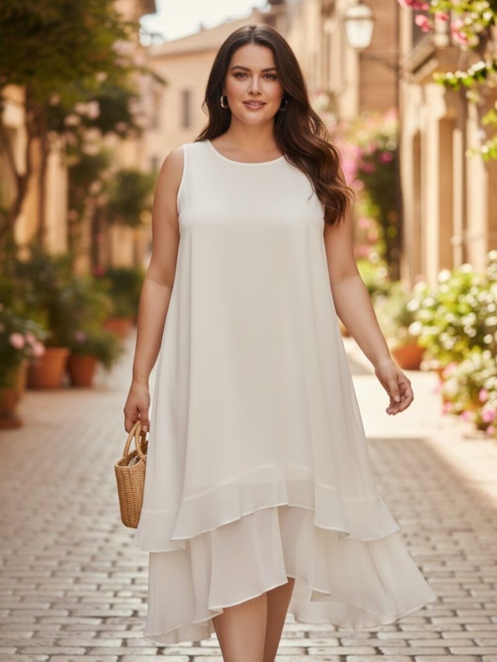 Ninalee U.S.A. White Tiered Layered Midi Dress Sleeveless Plus Size 2XL